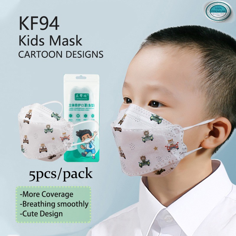 KF94 5Pcs/Pack Korea Design Face Mask Kids Facemask 4ply Fish Shape Non