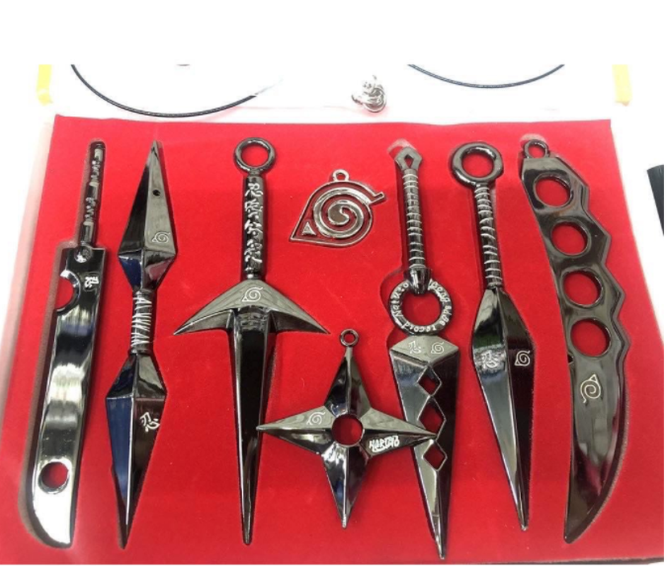 Naruto Kunai Weapon Set Of 8,Naruto Logo Accessories Set of 28