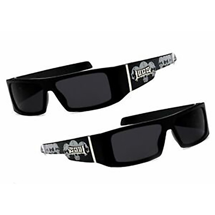 Locs Black OG Gangster Sunglasses – Yellow Lens, Skull Pattern On Arms – Men's UV400