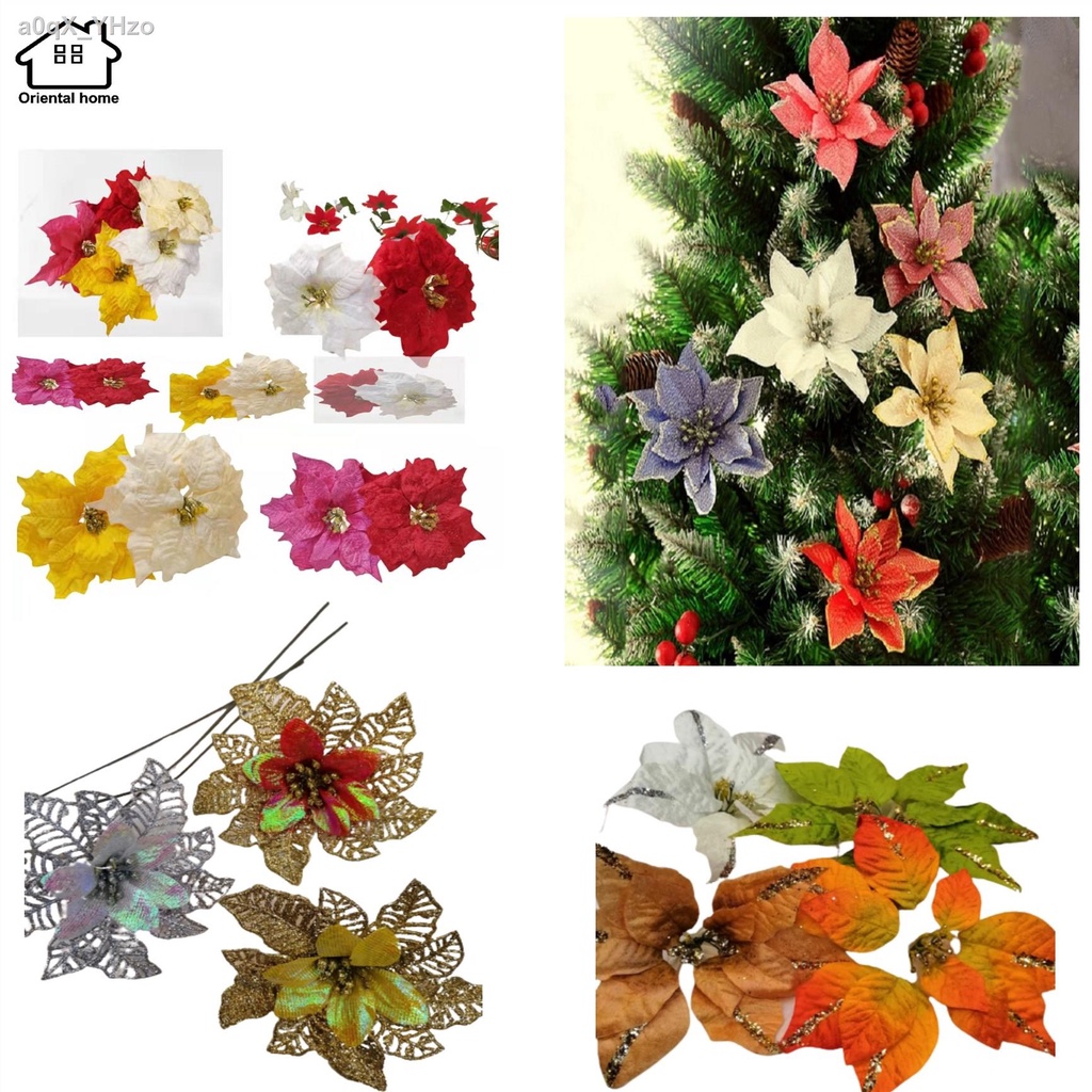 (Selling)Artificial Christmas Flowers Glitter And Plain Color Fake