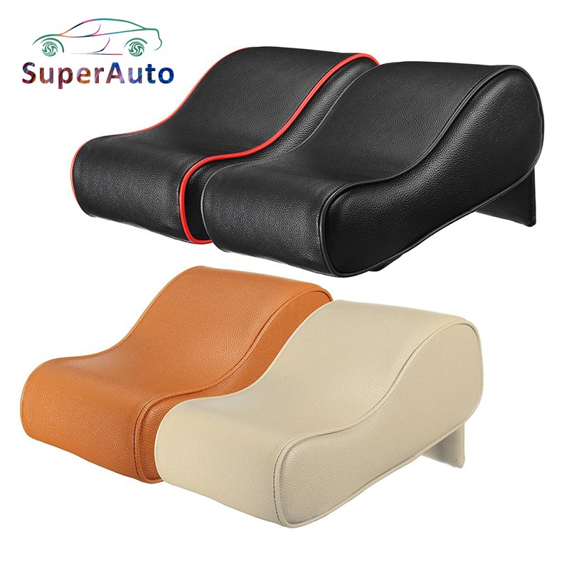 SuperAuto Leather Car Central Armrest Pad Black Auto Center Console Arm Rest Seat Box Mat Cushion Pillow Cover Vehicle Protective Styling