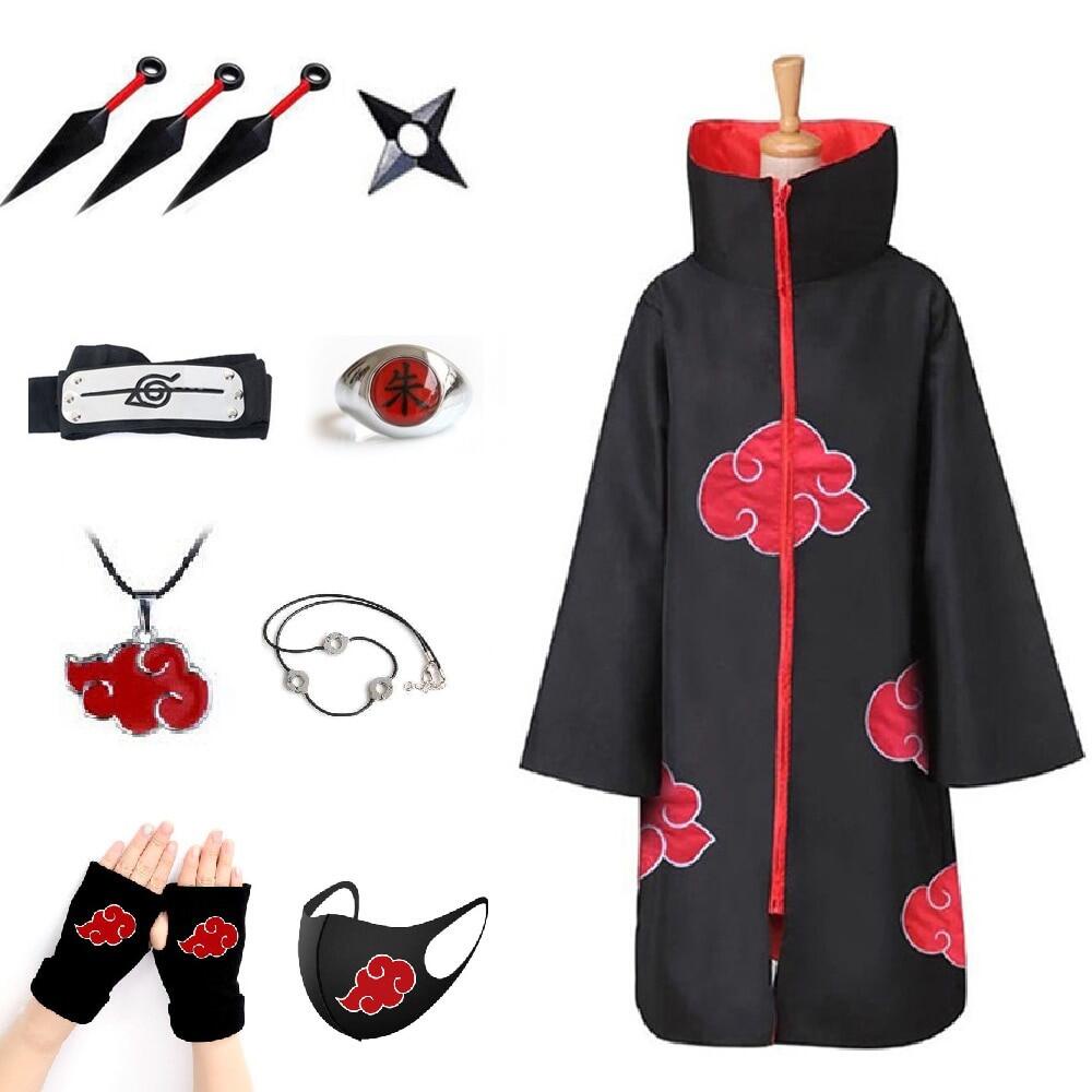 Anime Cosplay Akatsuki Cloak Halloween Costume Cape Headband Ring Kunai ...