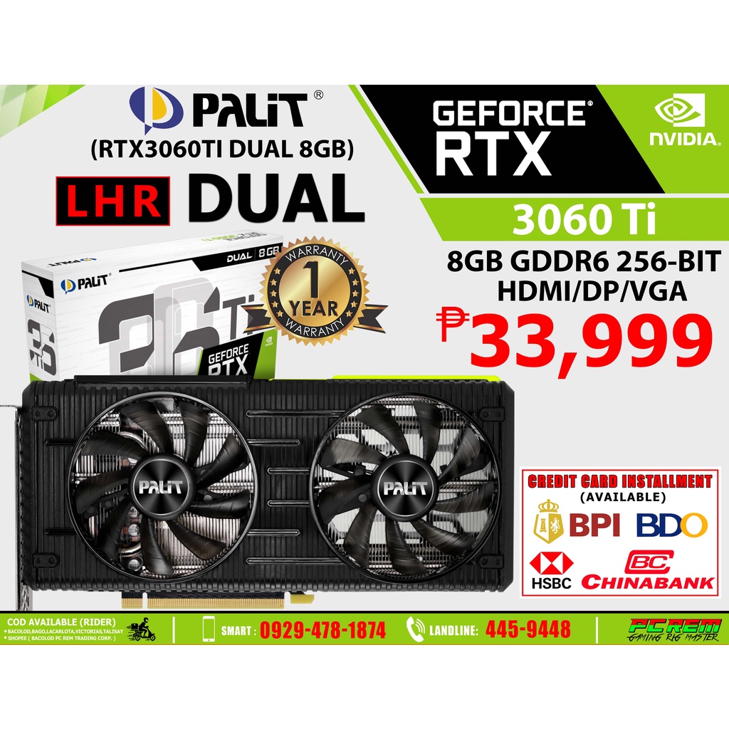 PALIT RTX 3060 TI DUAL 8GB GDDR6 256-BIT (LHR-LHR-LHR) | Shopee