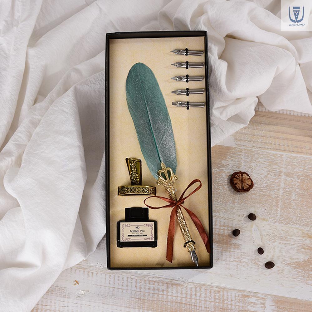 Vintage Feather Quill Dip Pen Writing Ink Set Perfect for Signing ...