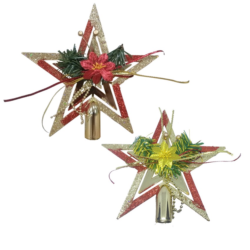 Shiny Decorative Christmas Tree Topper Flower Large Red/Gold | Shopee ...