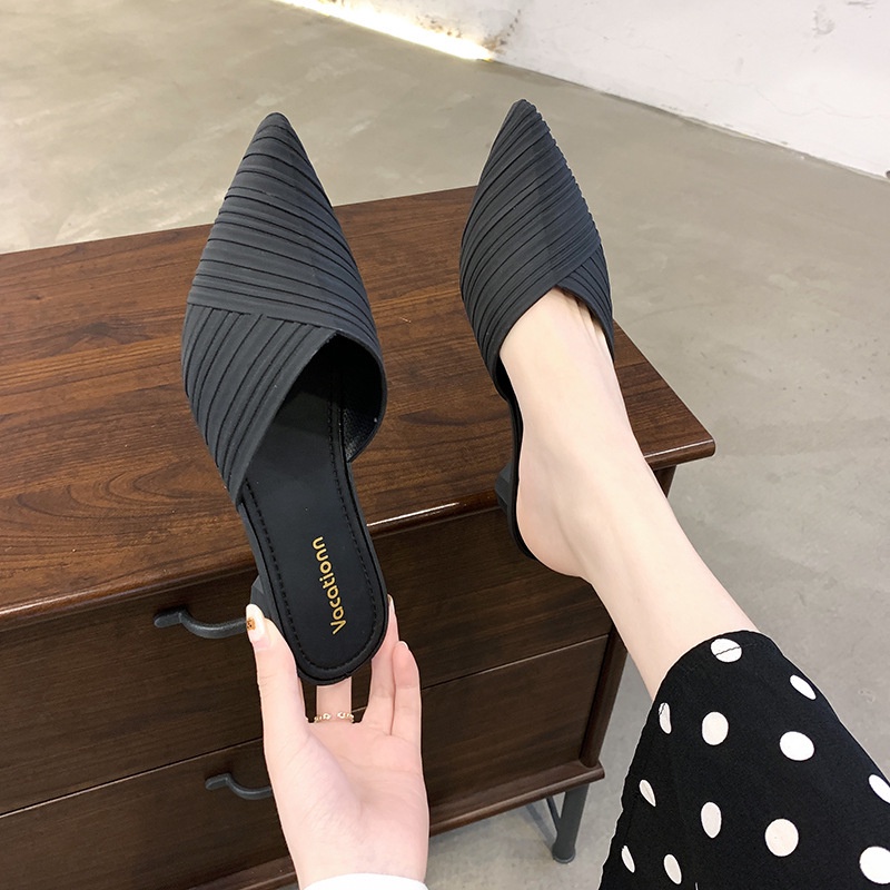 Fashionable and Elegant Baotou Half Slippers Women's High Heel Sandals ...