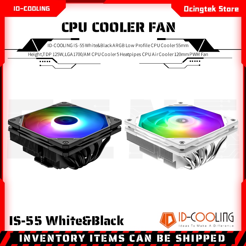 IDCOOLING IS55 White&Black ARGB Low Profile CPU Cooler 55mm Height