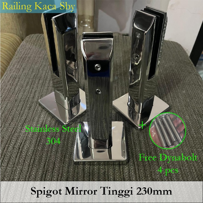 Spigot SILVER GLASS HIGH 23CM SHINE / MIRROR RAILING STAIRS SS304 ...