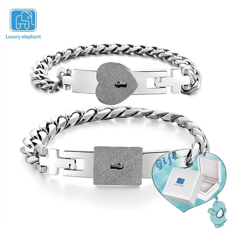 Luxury elephant Couple Bracelet Heart Key Lock Bangle 925 Silver Bracelets