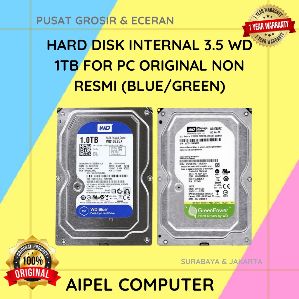 Hi3W1 3.5 WD 1TB INTERNAL Hard DISK FOR PC Originalon Official (BLUE
