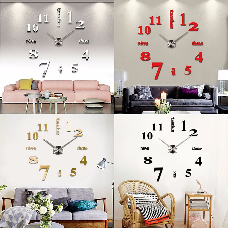 DIY Large Wall Clock 3D Mirror Sticker Home Decor Art Design Shopee