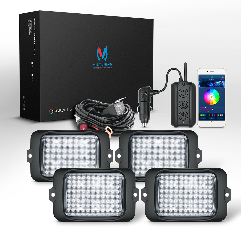 ☼MICTUNING Upgraded C3 RGBW LED Rock Lights Wireless Control 4 Pods