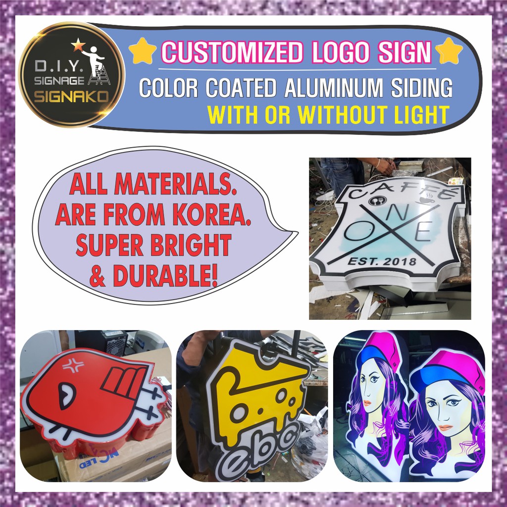 Customized Logo Signage (1~2FT) w or wo LED Aluminum Acrylic Decor ...