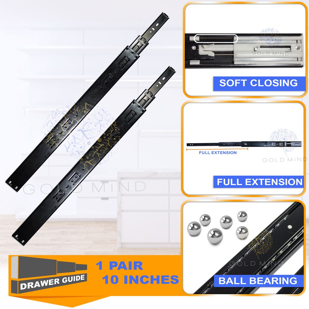 Soft Closing Full Extension Drawer Guide With Ball Bearing (1 Pair)10 ...