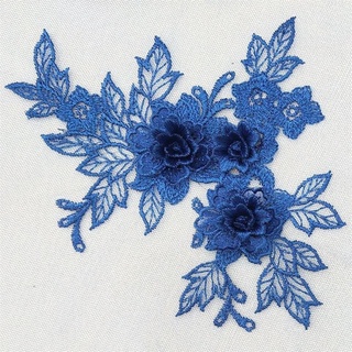 Pair of Blue Flower Patches Iron Sew On Flowers Embroidered Patch