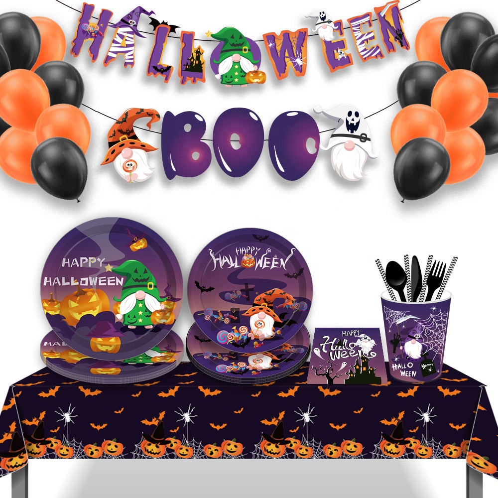 MM111 Halloween Tableware set party supplies paper plates Napkin Happy