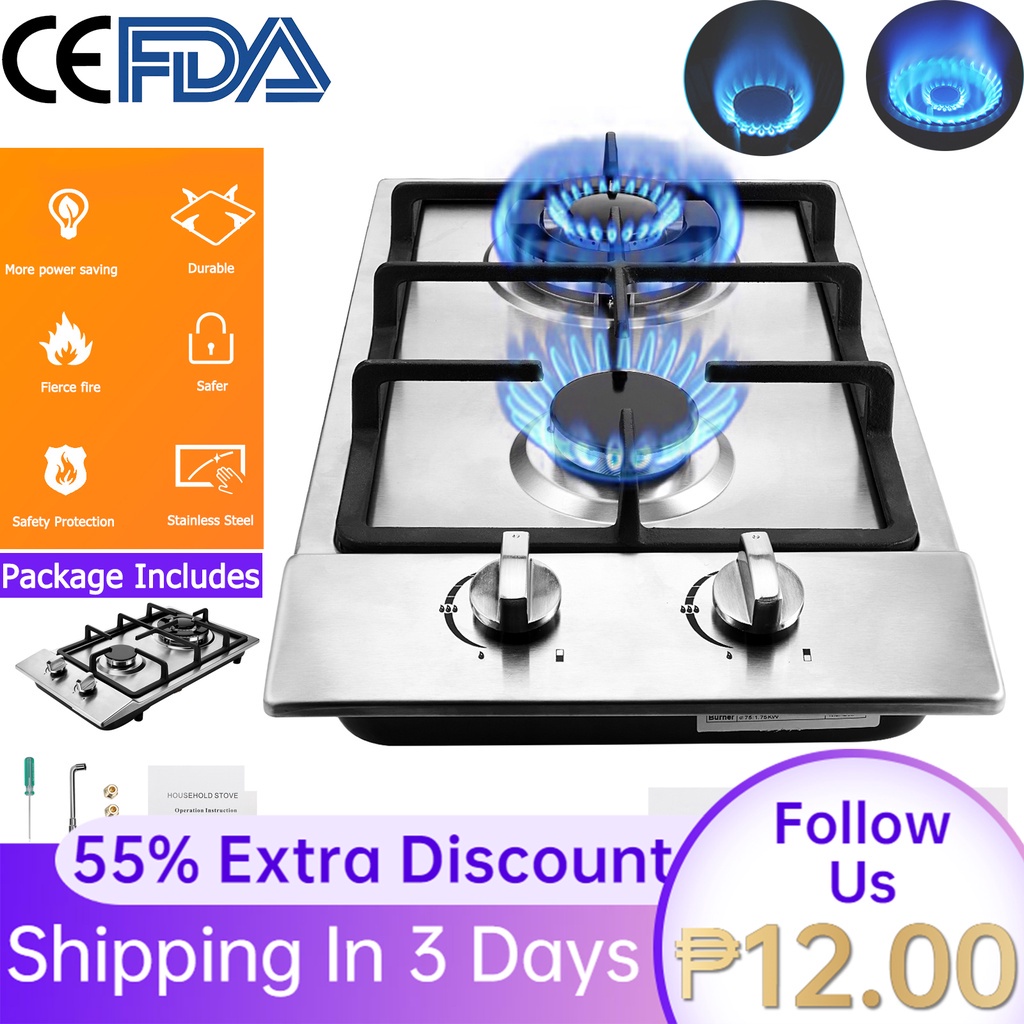 【100 Original】12" Gas Cooktop 2 Burners DropIn Propane/Natural Gas