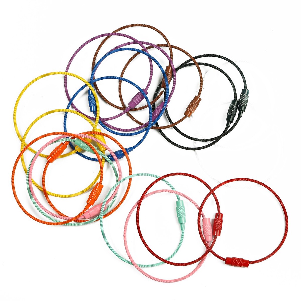 Round 50mm Stainless Steel Wire Keychain Tag Rope Wire Cable Loop Screw ...
