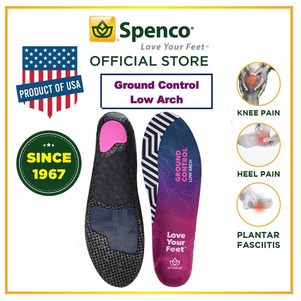 Spenco Low Arch Ground Control Insole Orthotic Sport Running Arch Plantar Fasciitis Flat Feet