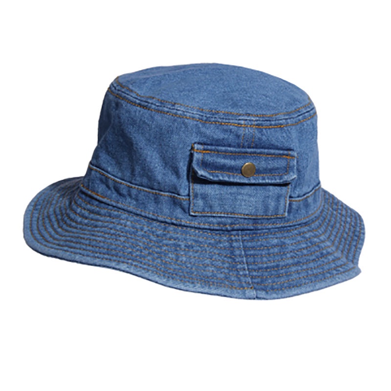 New Denim Cotton Canvas Denim Bucket Hat With Pocket Foldable Outdoor