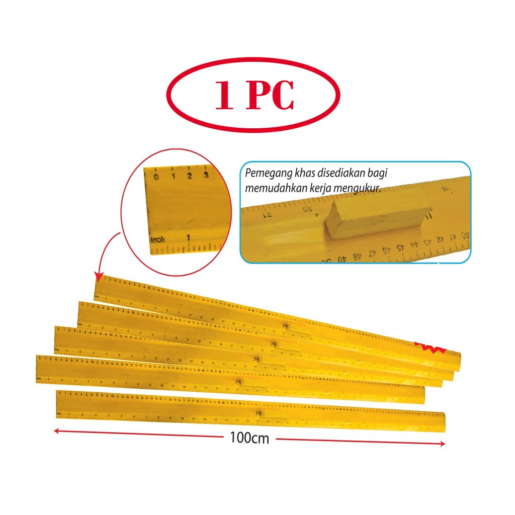 1 Meter Wooden Yellow Ruller With handle | Shopee Philippines