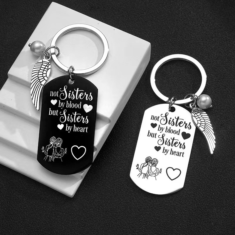 Gifts Sisters Friends Birthday Titanium Steel Keychain Stainless Steel ...