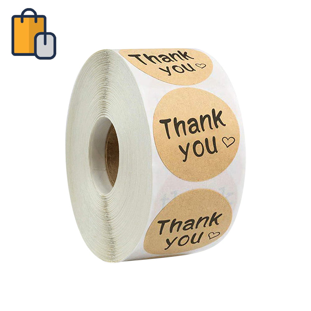 500 Labels per roll Round Natural Kraft Thank You Sticker seal labes ...