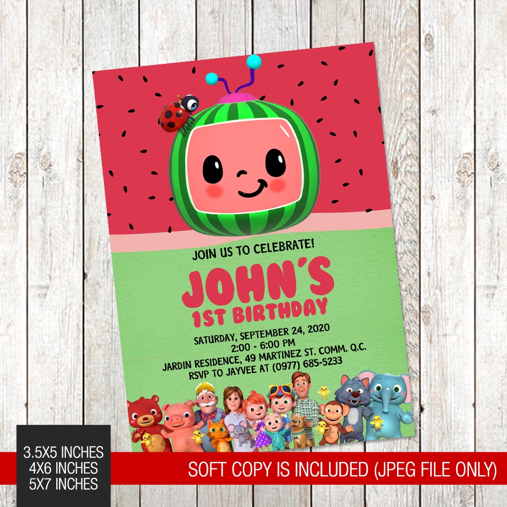 Cocomelon Birthday Affordable Birthday Invitation Card 131 | Shopee ...