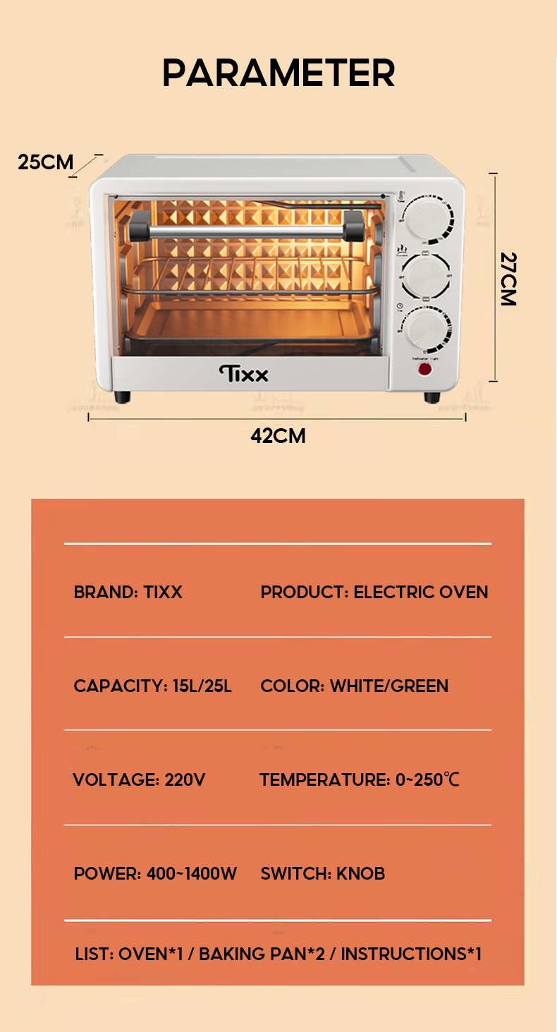Tixx Oven Toaster for Baking With Timer DoubleDeck 25L/15L Shopee