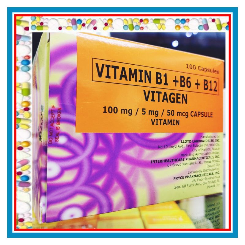 VITAGEN VITAMIN B1 + B6 + B12 100mg / 5mg / 50mcg 100 Capsules Shopee
