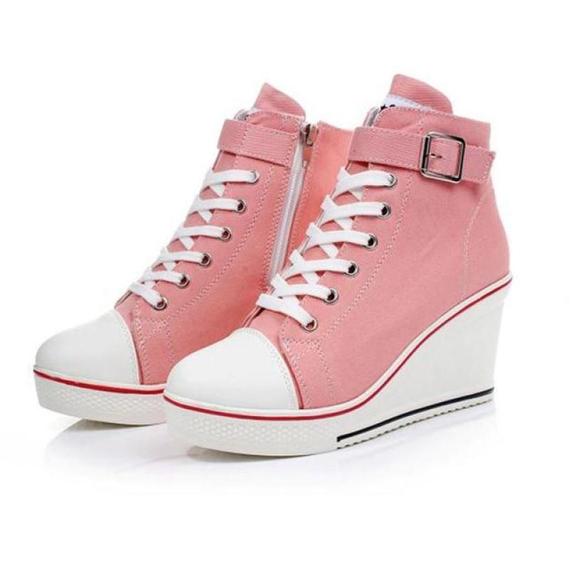 NEW Women Fashion Strap Canvas High Top Wedge Heels Ankle Boots Sneaker Shoes ladies height Increasing Shoes