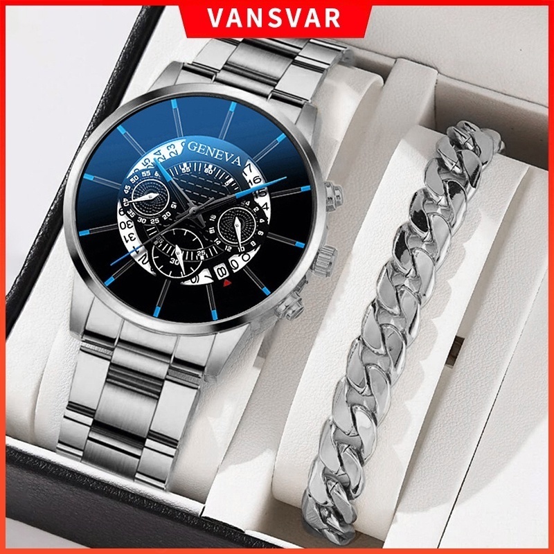 Geneva mens best sale watch stainless steel