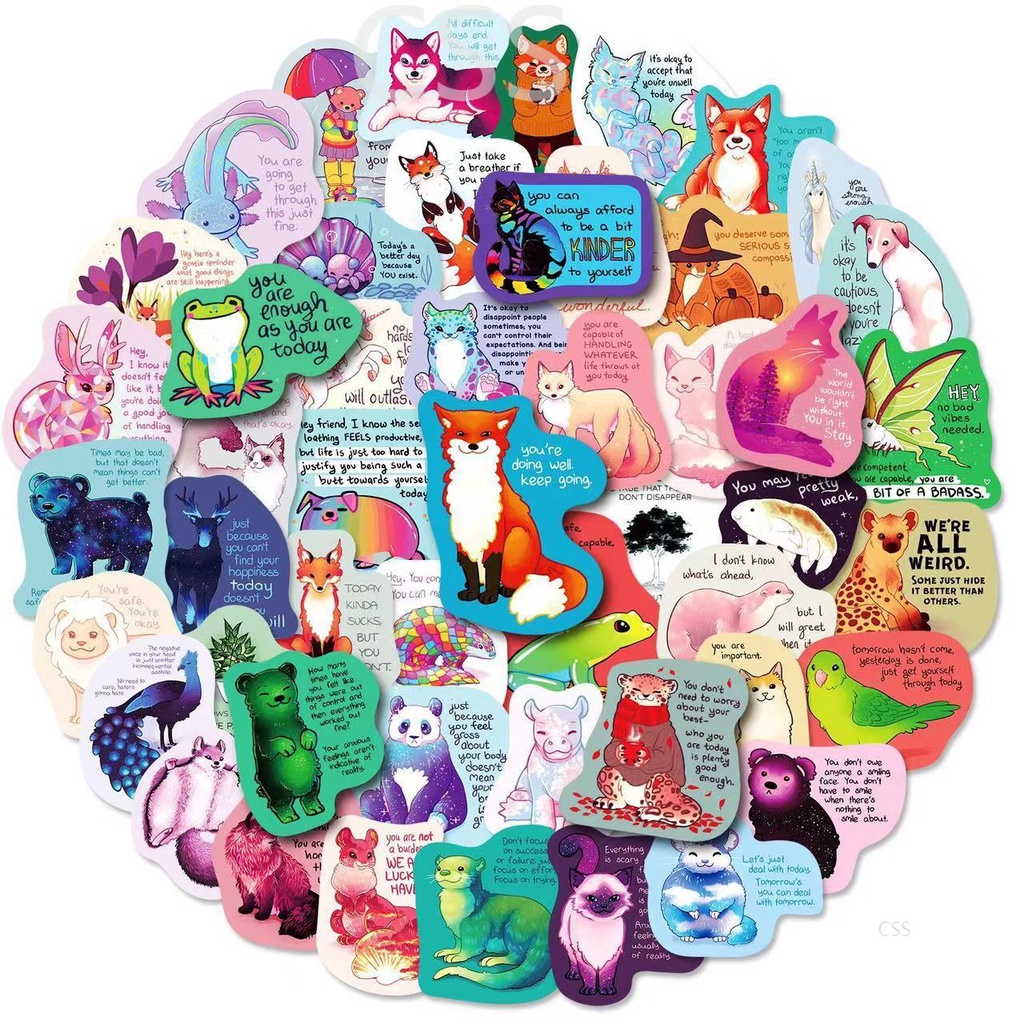 CSS.50Pcs/Set Healing Cartoon Animal Text Waterproof Sticker Cute ...