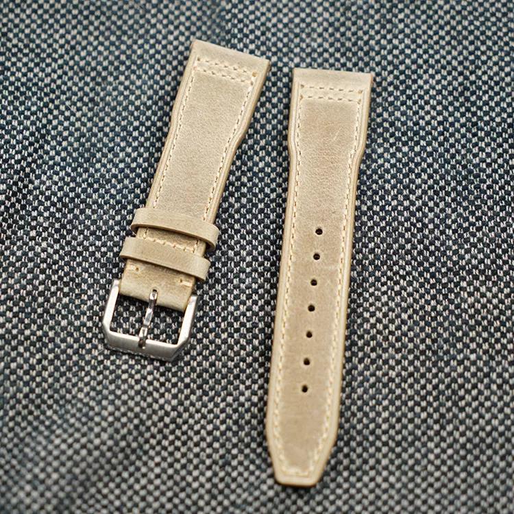 20 21 22mm Grey Crazy Horse Leather Pin Buckle Strap Retro Cut Men's