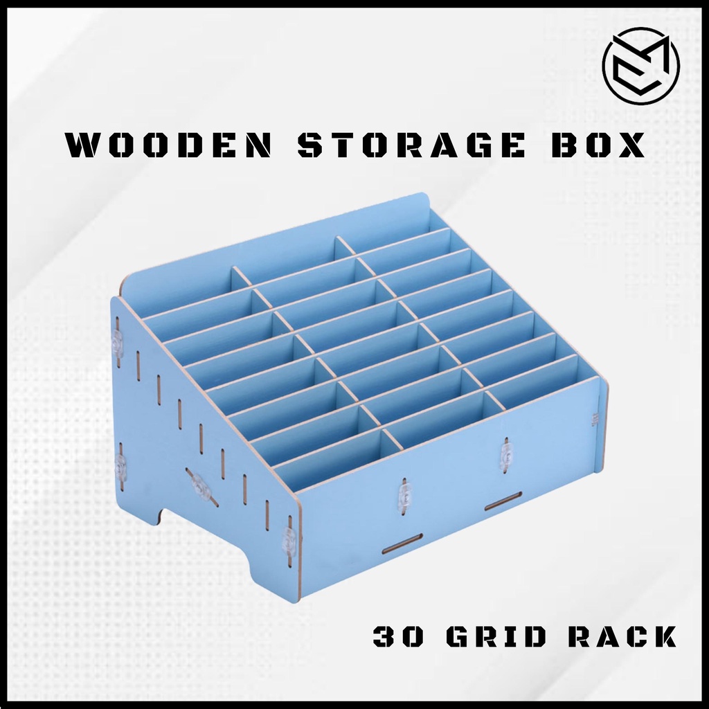 Multifunctional Wooden Storage Box Desktop Office 30 Grid Rack Mobile ...