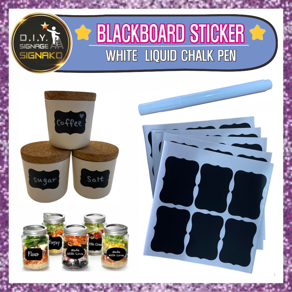 30pcs Blackboard Sticker / White Pen / Reusable Label Name Kitchen Cafe ...