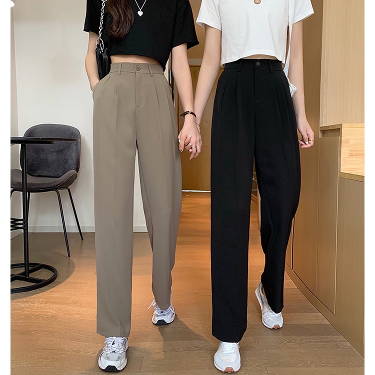 High Waist Khaki Suit Straight Pants for Women Summer Thin Casual Loose  Trousers