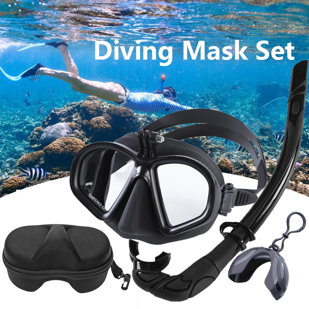 ∏∏Tempered Glass Low volume freediving mask & Foldable snorkel J-type ...