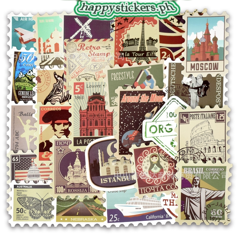 50pcs Stamps Graffiti Stickers Retro Architecture Stamp Decals for ...