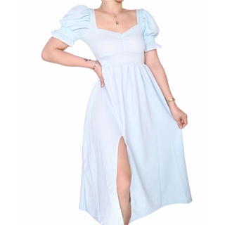 Cider KPOP Solid Ruched U-neckline Ruffle Maxi Dress