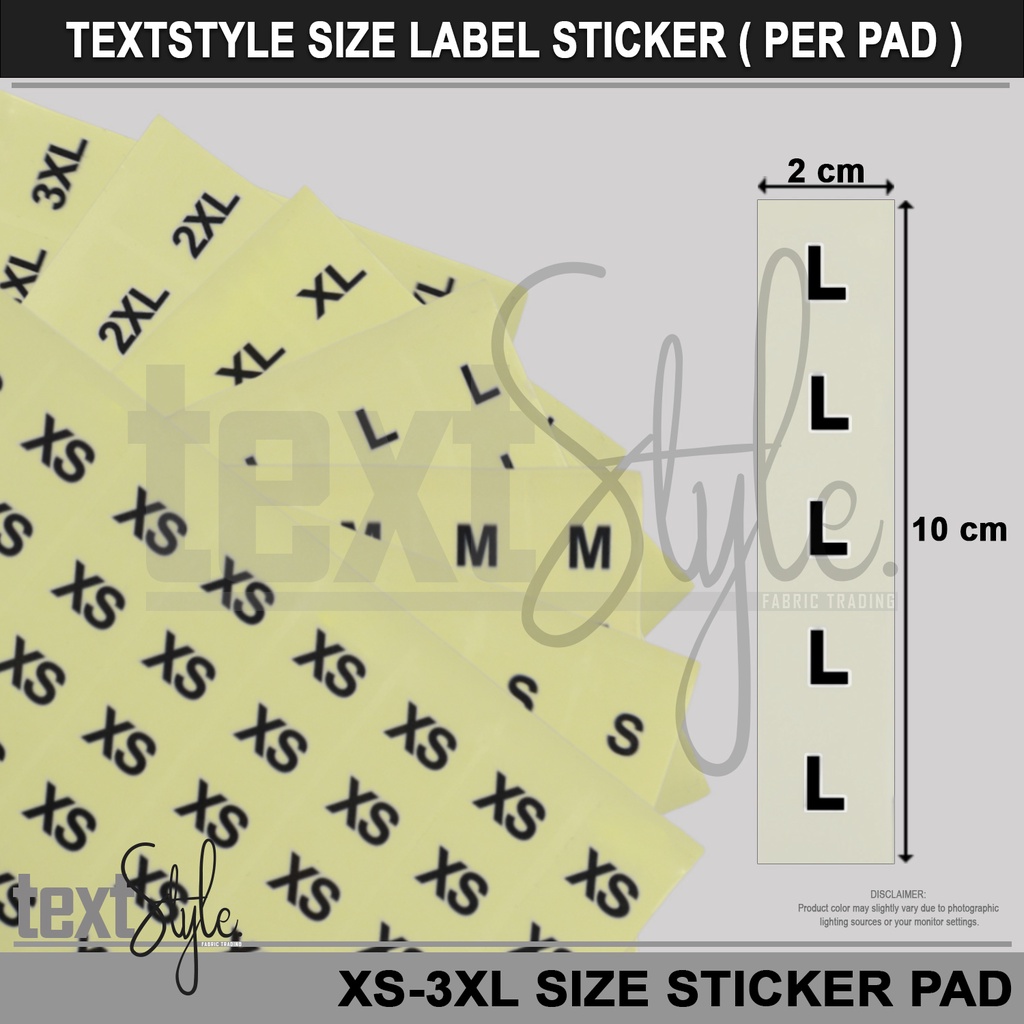 TextStyle Transparent Clothing Label Sticker XS to 3XL (Per Pad ...