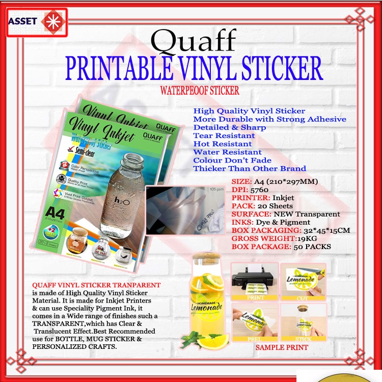 A4 Size Semi Clear Printable Vinyl for Crafting 30 Paper Sheets per Pack  Compatible with Ink-jet Printer