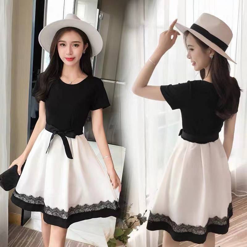 Korean black and white dress sale