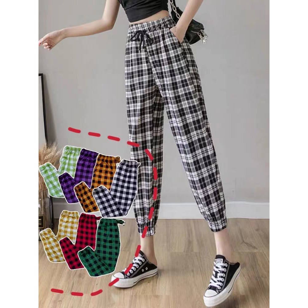 SS Plaid Cotton Drape Jogger Pants Plain and Checkered