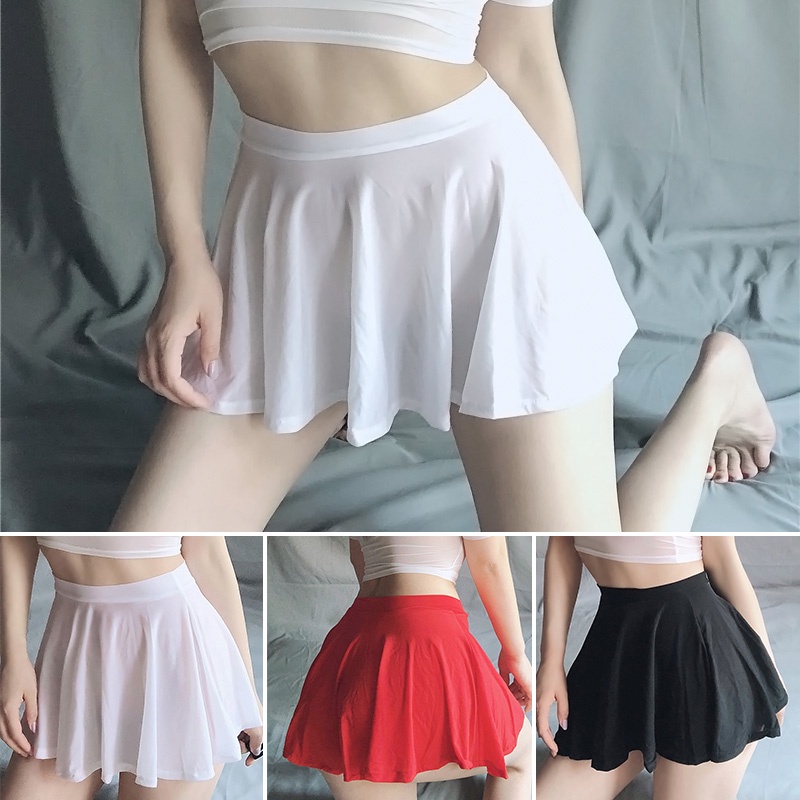 Mini Skirt Club Sexy Wear Sheer See Through Skirt Sexy Women Ice Silk A Line Pleated Skirt Low