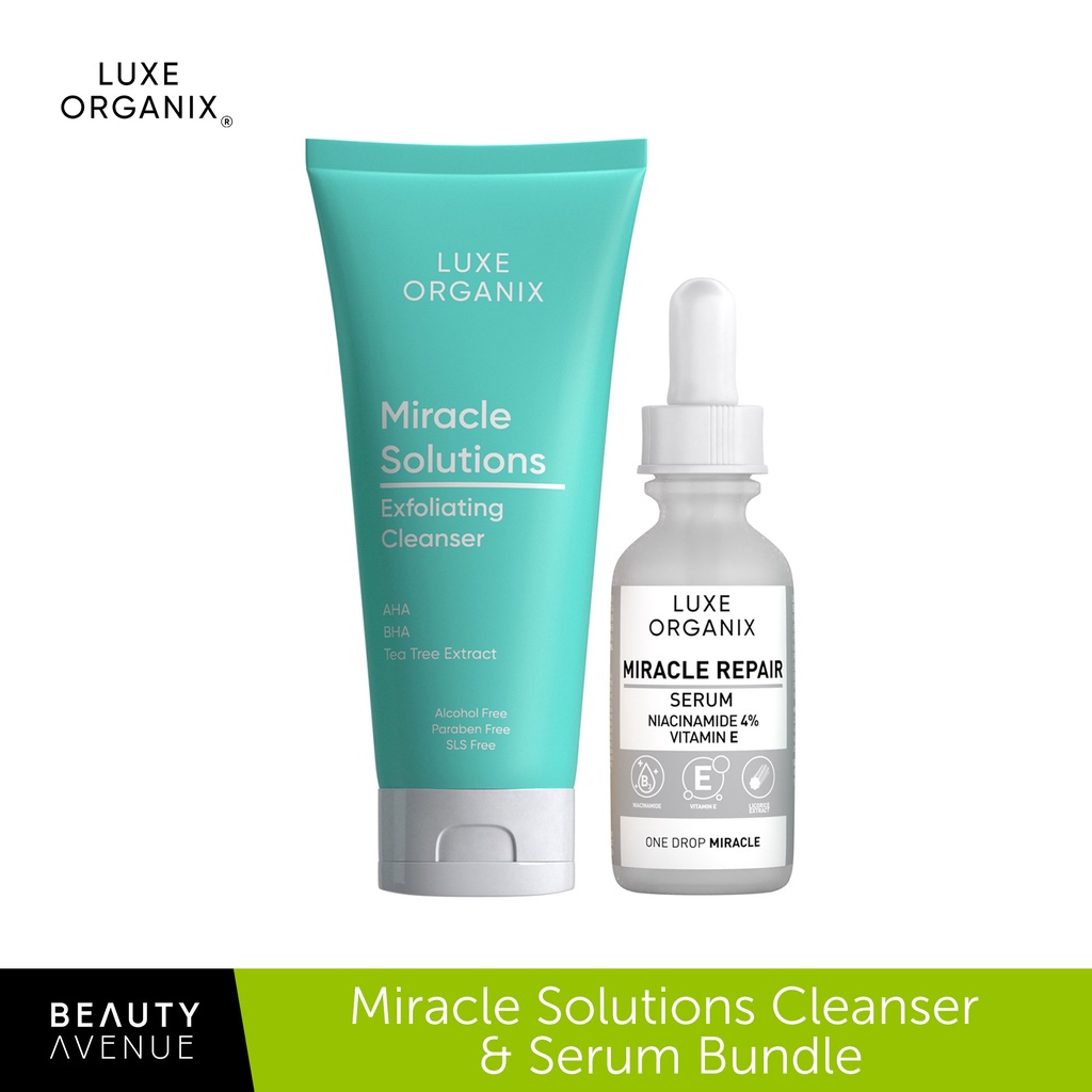 Luxe Organix Miracle Solutions Aha Bha Gel Cleanser 120ml And Niacinamide 4 Serum 30ml Bundle