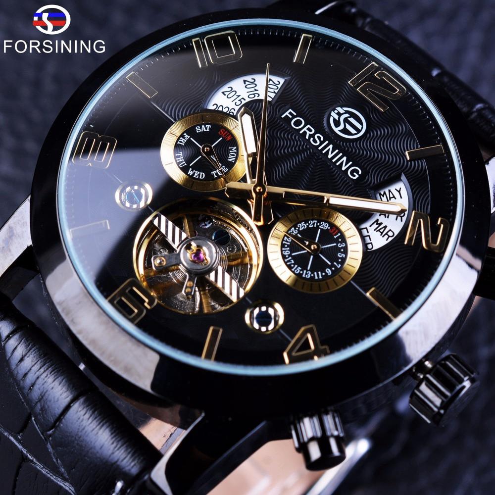 Forsining Tourbillion Black Golden Wave Dial Design Men Watch Mechanical Automatic Watch Shopee Philippines
