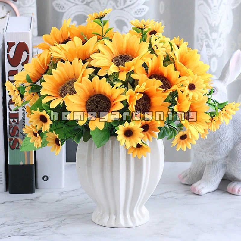 24 Heads 1 Bouquet Artificial Sunflower Fake Flower Plastic Simulation ...