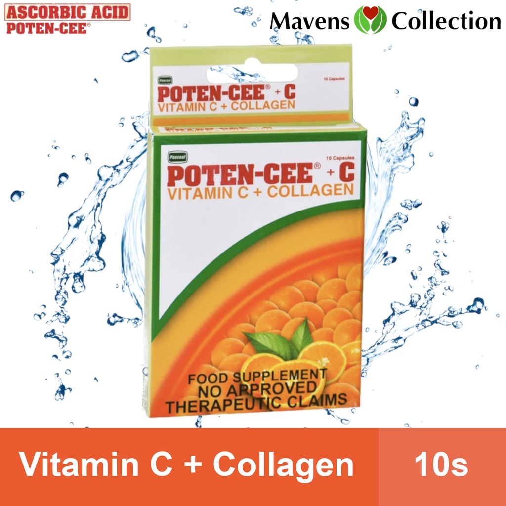 PotenCee +C Vitamin C + Collagen 10 Capsules 1 box Poten