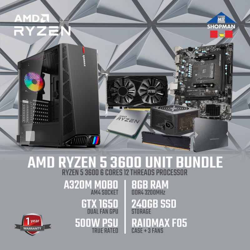 AMD PC Build Ryzen 5 3600 w/ GTX 1650 Desktop Computer System Package ...
